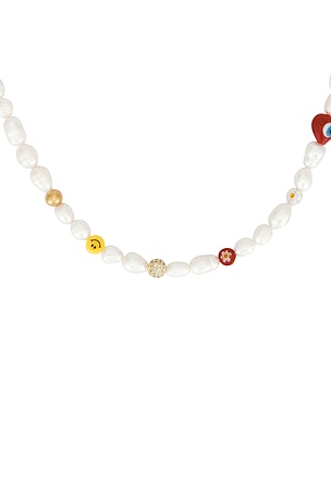 Nialaya Smiley Face Pearl Necklace in White