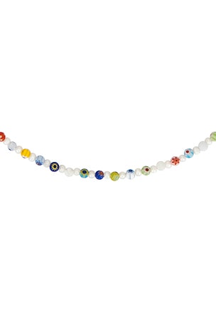 Nialaya Pearl And Handpainted Glass Beads Necklace in White,Blue