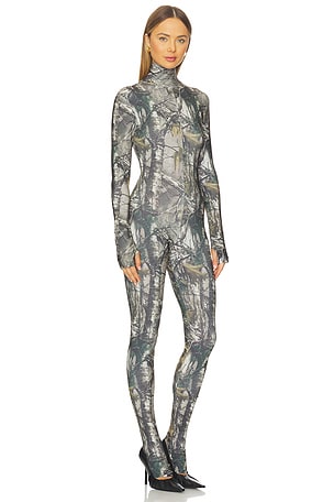 Norma Kamali Long Sleeve Slim Fit Turtleneck Catsuit in Grey