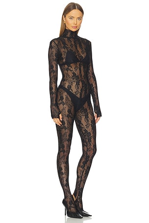 Norma Kamali Long Sleeve Slim Fit Turtleneck Catsuit in Black