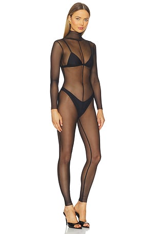 Norma Kamali Long Sleeve Slim Fit Turtleneck Catsuit in Black