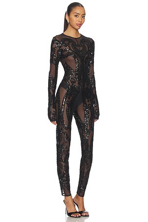 Norma Kamali Long Sleeve Crew Neck Catsuit en Noir