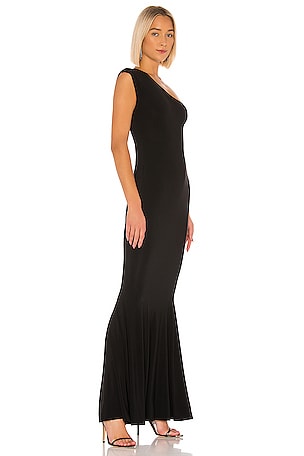 Norma Kamali One Shoulder Fishtail Gown in Black