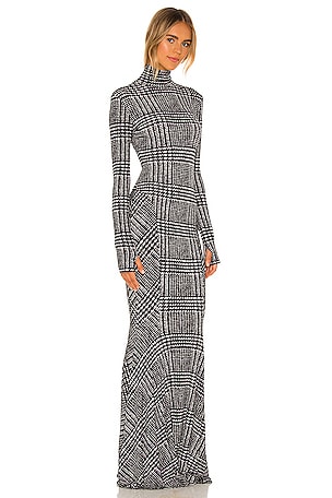 Norma Kamali Long Sleeve Turtle Fishtail Gown in Black & White