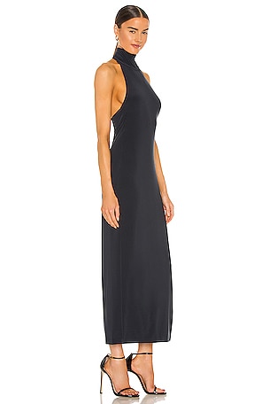 Norma Kamali Halter Turtle Side Slit Gown in Navy