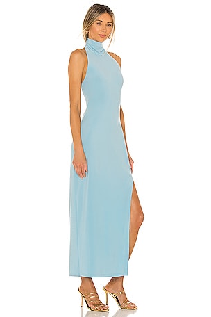 Norma Kamali Halter Turtle Side Slit Gown in Baby Blue