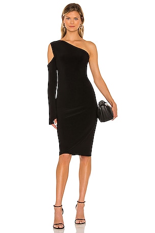 norma kamali one shoulder dress Mini way stretch bodysuit is built in the garment for comfort and to create the drape of this style Protective adhesive strip must remain in garment to be eligible for refund Tip Norma Kamali Drop Shoulder Side