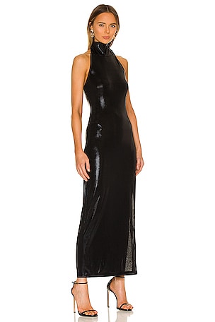 Norma Kamali Halter Turtle Side Slit Gown in Black