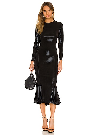 knee length dresses for ladies Norma Kamali Long Sleeve Turtle Fishtail Gown – Plus One Dress Hire