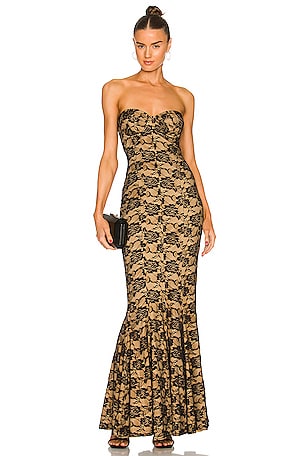 norma kamali corset dress Gown in Black Roses & Nude 82% nylon/18% spandex Color:#5-Amethyst Liv1 Karen Millen Premium Cotton