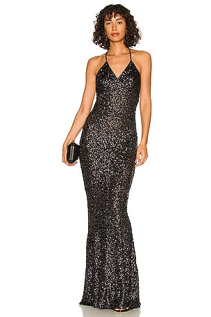 Sparkle Sequin Low Back Slip Fishtail Gown Norma Kamali