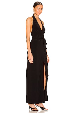 Norma Kamali Halter Wrap Straight Gown in Black