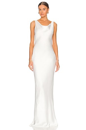 LaQuan Smith Pearl Iridescent Racer Back Slip Dress in Pearl