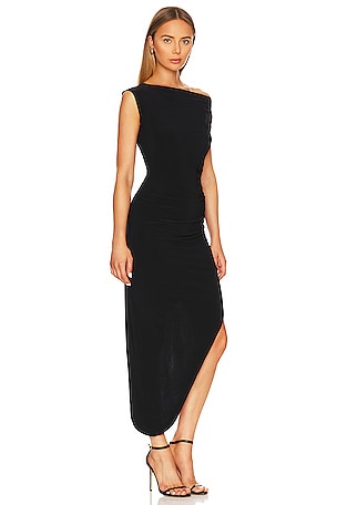 Norma Kamali Drop Shoulder Side Drape Gown in Black