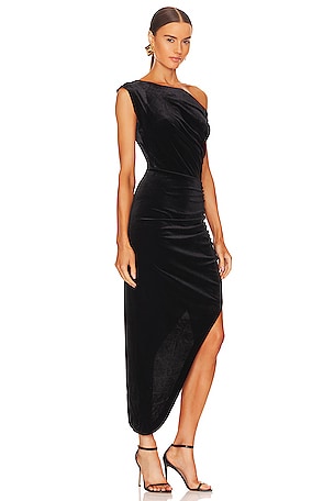 Norma Kamali Drop Shoulder Side Drape Gown in Black