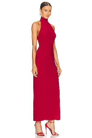 Norma Kamali Halter Turtleneck Side Slit Gown in Red