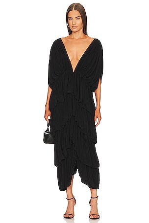 revolve norma kamali black dress V Neck Rectangle Gown