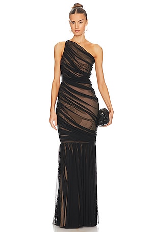 The Sei One Shoulder Cut Out Gown in Black