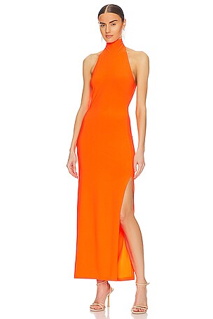 thumbnail image 2 of Norma Kamali X Halter Turtle Side Slit Gown In Blush... 2 of 13