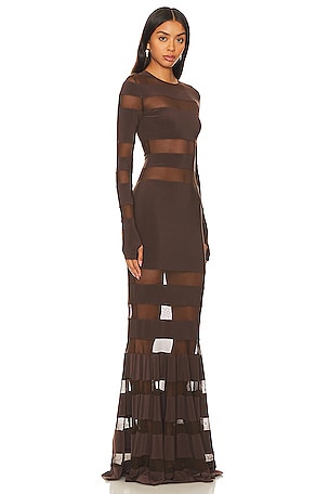 Norma Kamali Spliced Dress Fishtail Gown in Chocolate