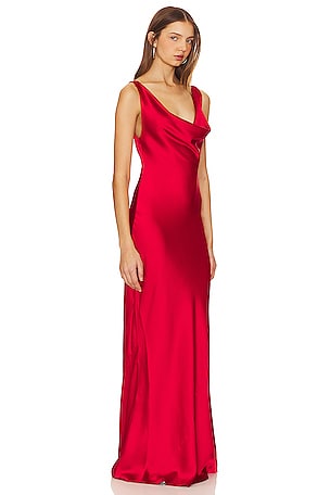 Norma Kamali Deep Drape Neck Gown in Red