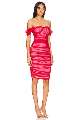 Norma Kamali Walter Midi Dress With Winglet Sleeves in Red