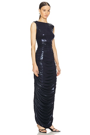 Norma Kamali Sleeveless Side Shirred Gown in Navy