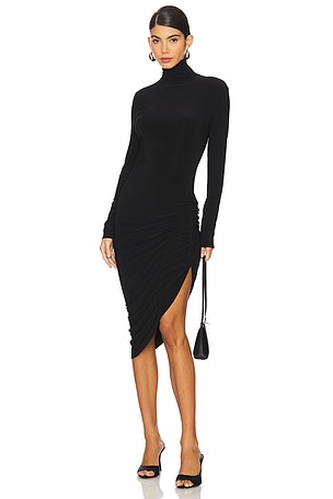 Long Sleeve Turtleneck Side Drape Dress Norma Kamali