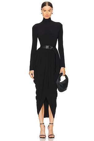 Long Sleeve Turtleneck Waterfall Dress Norma Kamali