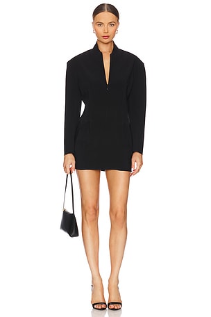 Oversized Long Sleeve Shoulder Pad Front Zip Mini Dress Norma Kamali