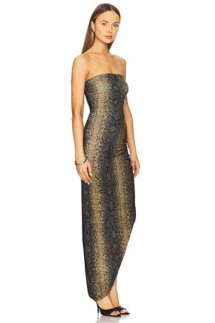 Norma Kamali Strapless Side Drape Gown in Brown