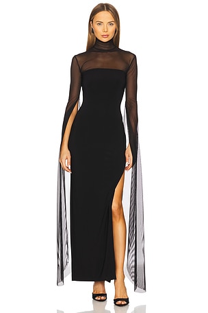 Ribbon Sleeve Turtleneck Side Slit Gown Norma Kamali