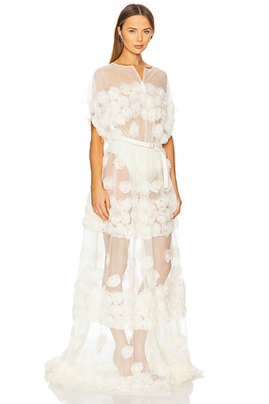 Norma Kamali Super OS Sleeveless BF Flared Gown in Cream