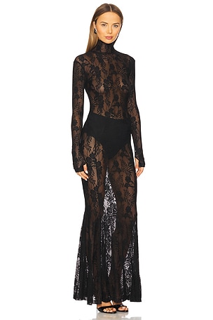 Norma Kamali Long Sleeve Turtle Fishtail Gown in Black