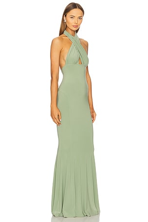 Norma Kamali Cross Halter Fishtail Gown in Green