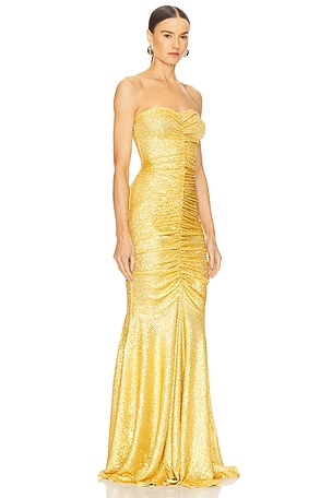 Norma Kamali Strapless Fishtail Gown in Metallic Gold