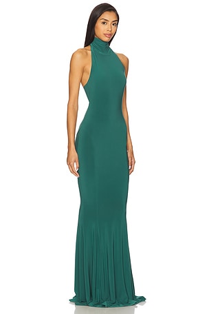 Norma Kamali x REVOLVE Halter Turtle Fishtail Gown in Dark Green