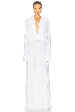 Norma Kamali Hooded Super Oversized NK Shirt Flared Gown in White