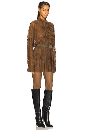 Norma Kamali x REVOLVE X Revolve Super Oversized Boyfriend Shirt Flared Mini Dress in Olive