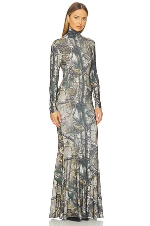 Norma Kamali Long Sleeve Turtleneck Fishtail Gown in Grey