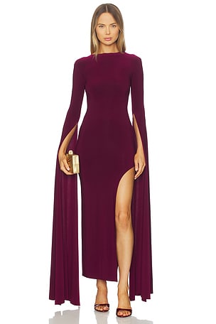 Open Back Ribbon Sleeve Wide Slit Gown Norma Kamali