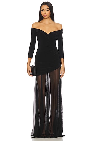 Off Shoulder Sweetheart Combo Flared Gown Norma Kamali