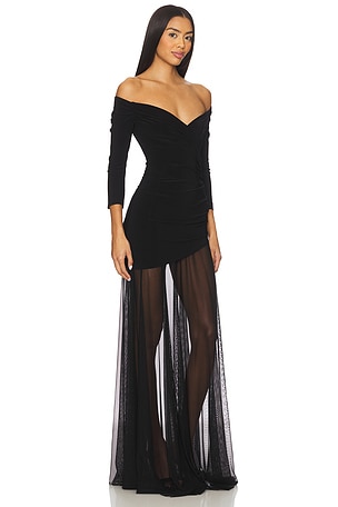 Norma Kamali Off Shoulder Sweetheart Combo Flared Gown in Black