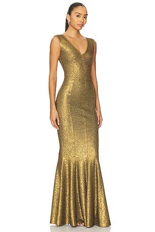 Norma Kamali Grace Fishtail Gown in Dark Green