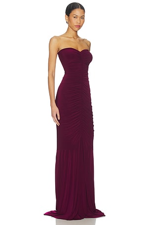 Norma Kamali x REVOLVE Strapless Shirred Front Fishtail Gown in Burgundy