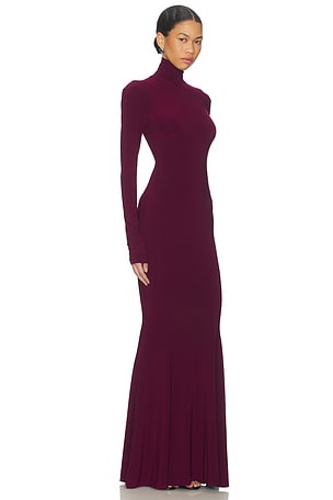 Norma Kamali Long Sleeve Turtle Fishtail Gown in Burgundy