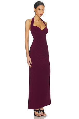 Norma Kamali x REVOLVE Halter Sweetheart Side Drape Gown in Burgundy