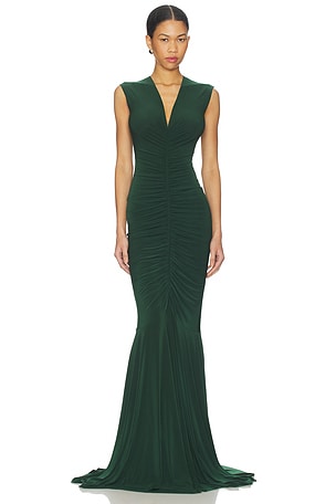 x REVOLVE Sleeveless Deep V Neck Shirred Front Fishtail Gown Norma Kamali