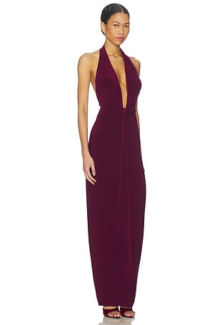 Norma Kamali x REVOLVE Tie Front Halter Gown in Wine. Size XL. Also