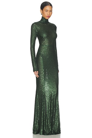 Norma Kamali Long Sleeve Turtle Fishtail Gown en Kaki